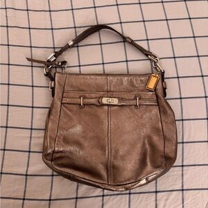 COACH Chelsea Ashlyn Pewter Metallic Hobo Shoulder Bag Leather Handbag